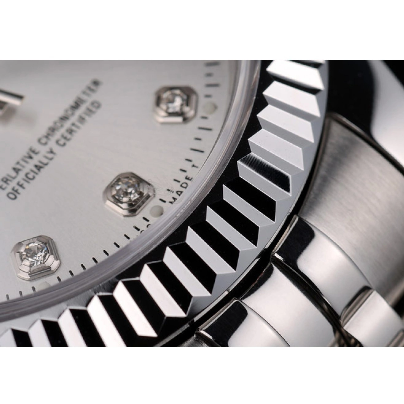 Rolex aaa copy Steel Rolex Silver Dial DateJust Bezel Ribbed Stainless 41977 0717
